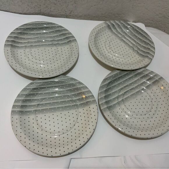 Churchill England (4) saucers  6” NEW Swiss Dot Stripes Gray White Ceramic G13 - Picture 1 of 10